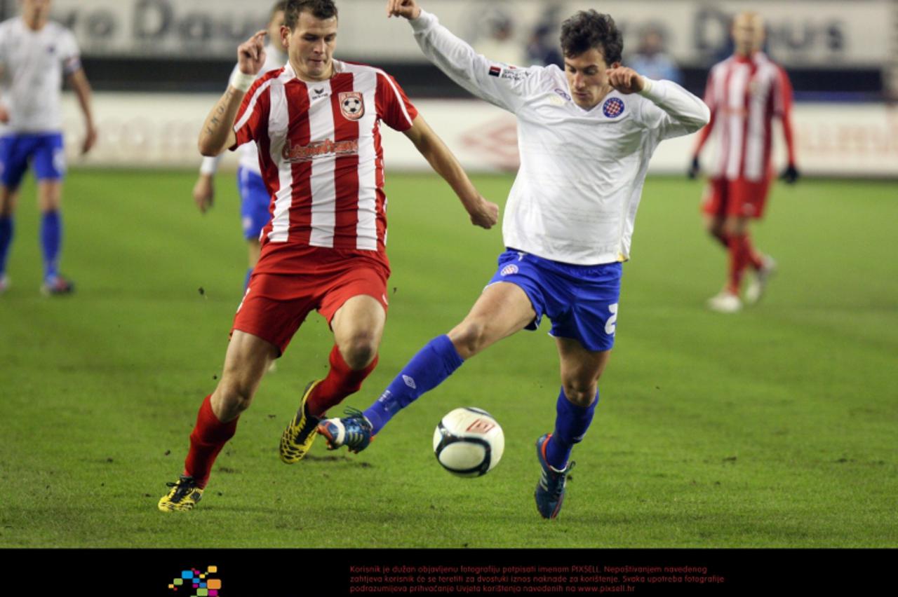 '12.12.2012., Poljud, Split - 1/4 finale Hrvatskog nogometnog kupa, HNK Hajduk - NK Zelina. Ivan Vukovic i Alen Gluhak.  Photo: Ivo Cagalj/PIXSELL'
