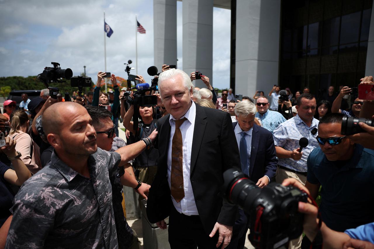 WikiLeaks founder Julian Assange following a hearing at U.S. District Court in Saipan