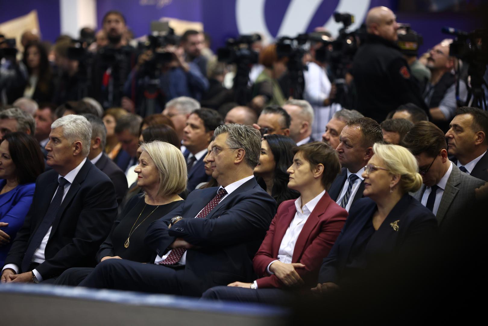 02.05.2023., Mostar, Bosna i Hercegovina - Izraleska veleposlanica Galit Peleg svecano je otvorila 24. Gospodarski sajam u Mostaru. Otvaranju su nazocili mnogobrojni politicari kako iz Bosne i Hercegovine tako i iz regije. Na otvaranju se obratio i predsjednik Vlade Republike Hrvatske Andrej Plenkovic.  Dragan Covic, Borjana Kristo, Andrej Plenkovic, Ana Brnabic, Lidija Bradara Photo: Denis Kapetanovic/PIXSELL