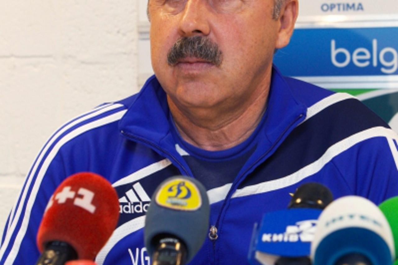 'Dynamo Kiev head coach Valeri Gazzaev attends a press conference on August 3, 2010, in Gent. AA Gent will play their return game against Ukrainian team Dynamo Kiev in the third qualifying round of th