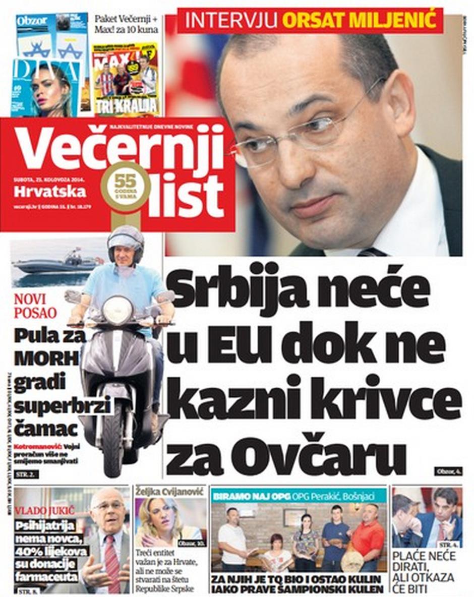 Naslovnica Večernjeg lista 