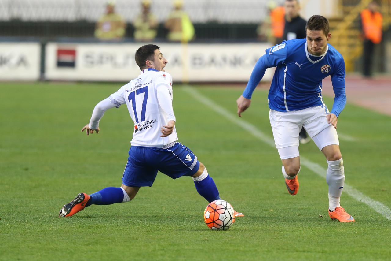 16.03.2016., gradski stadion Poljud, Split - Prva utakmica poluzavrsnice Hrvatskog nogometnog kupa, HNK Hajduk - GNK Dinamo. Josip Juranovic, Marko Pjaca.  Photo: Ivo Cagalj/PIXSELL