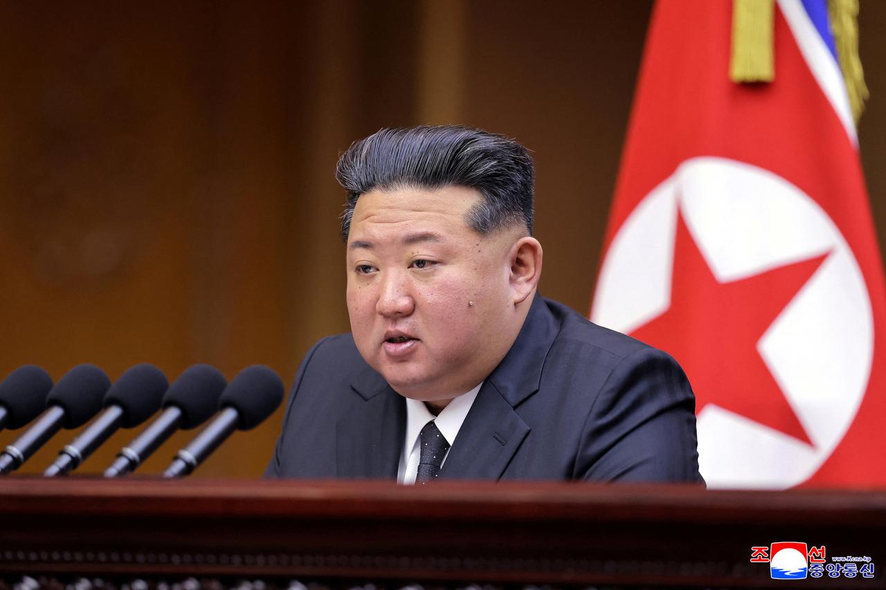 North Korean leader Kim Jong Un speaks during a meeting of the Supreme People's Assembly in Pyongyang