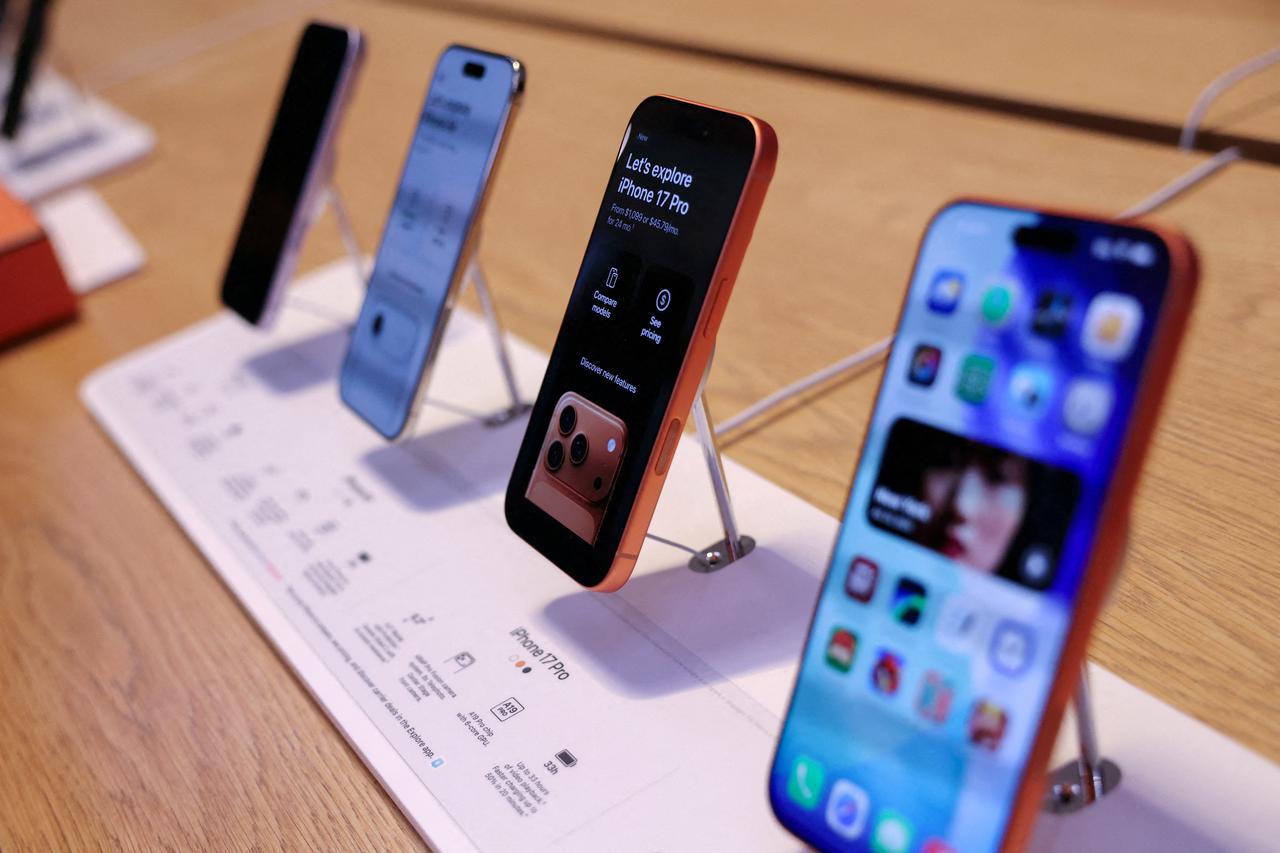 FILE PHOTO: iPhone 17 series phones goes on sale at the Apple Store in New York City