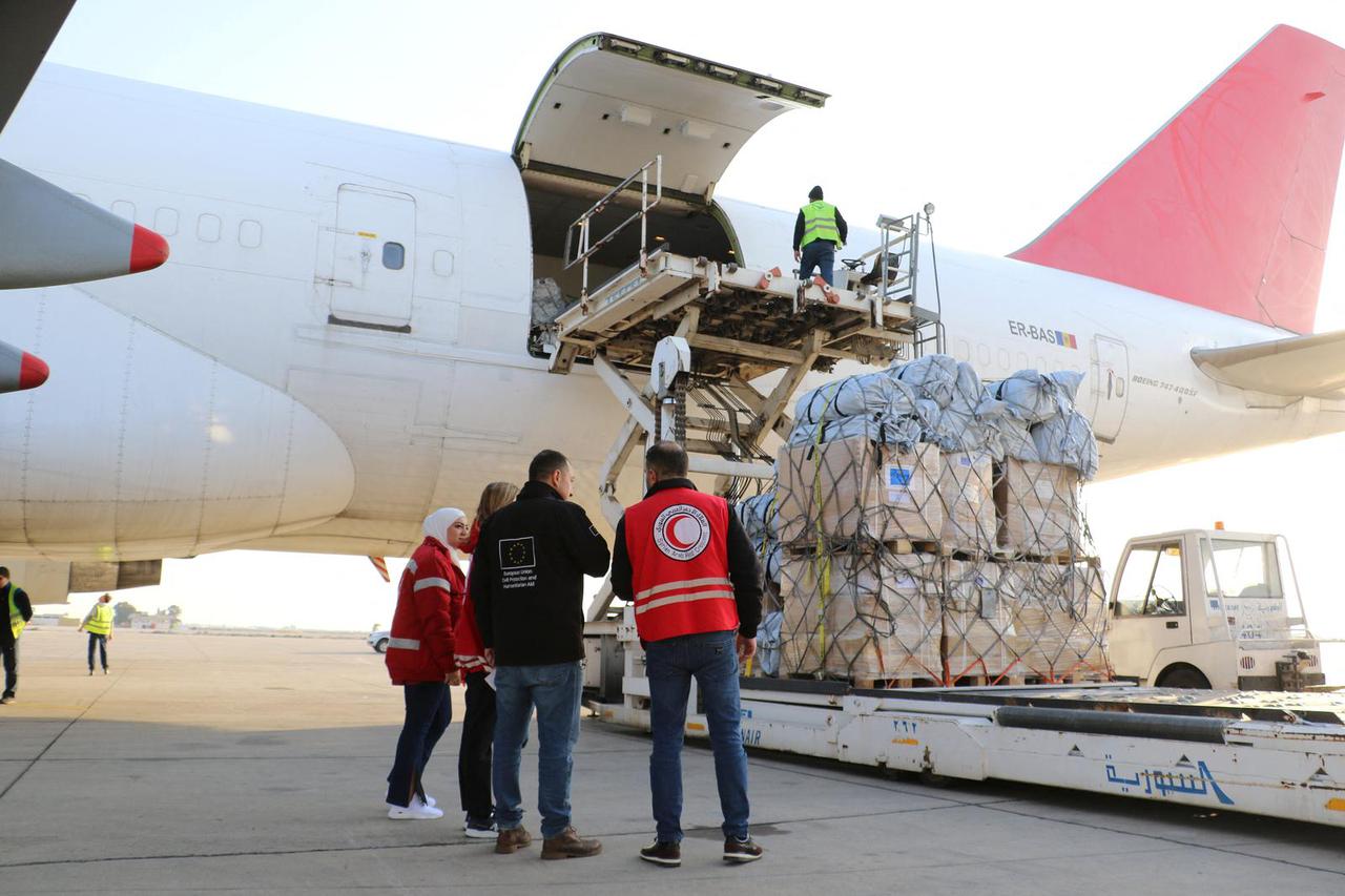 A plane carrying EU humanitarian aid arrives in Damascus