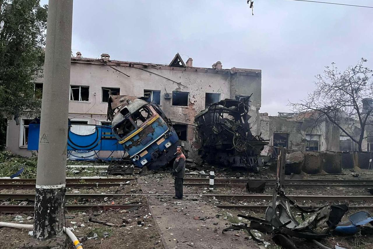 Aftermath of a Russian drone attack on a railway depot in Odesa
