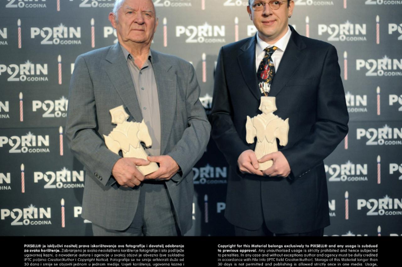 '26.03.2013., Zagreb - Dodjela posthumnih Porina obitelji Andjele Potocnik i Drazena Boica. Fedor Boic, Bozo Potocnik.  Photo: Daniel Kasap/PIXSELL'