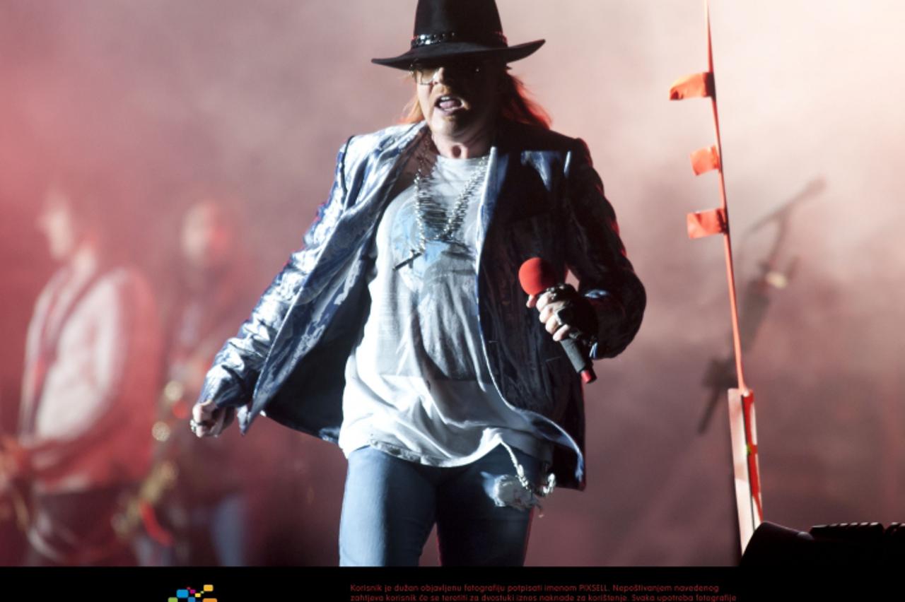 'W. Axl Rose of Guns n\' Roses performing on the third day of the Leeds Festival, in Bramham Park in West Yorkshire. Photo: Press Association/Pixsell'
