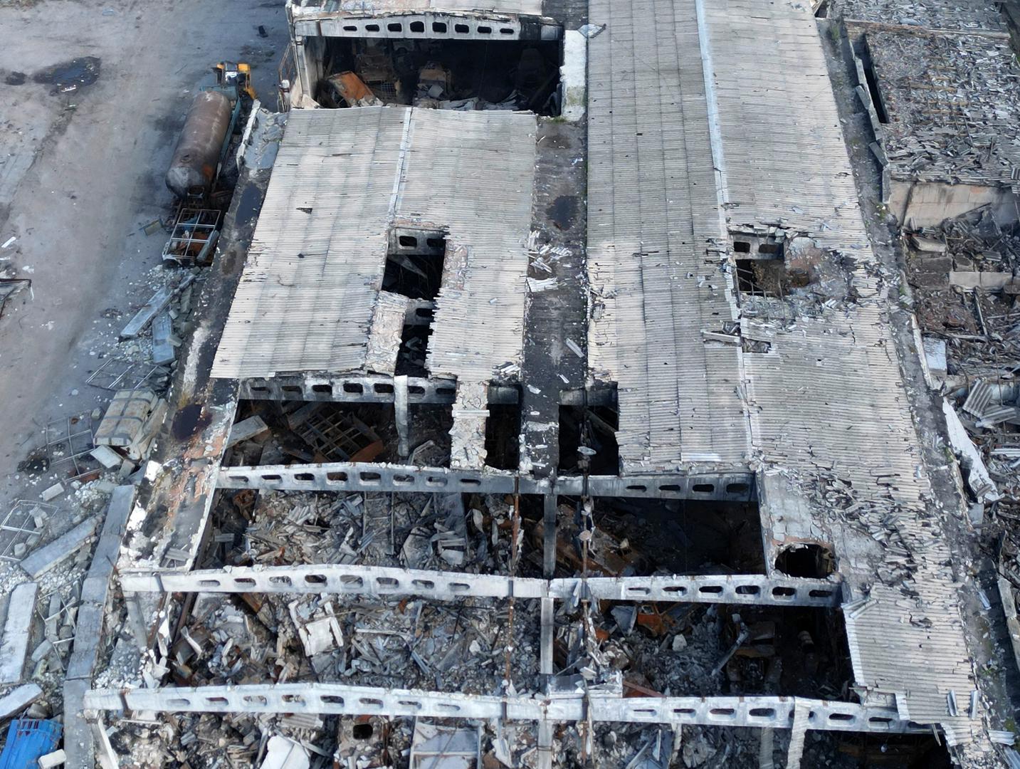 An aerial view of one of the destroyed buildings used by Russian troops as a headquarters in Balakliia, Kharkiv region, Ukraine, October 7, 2022.   To match Special Report UKRAINE-CRISIS/RUSSIA-BASE      REUTERS/Zohra Bensemra Photo: ZOHRA BENSEMRA/REUTERS