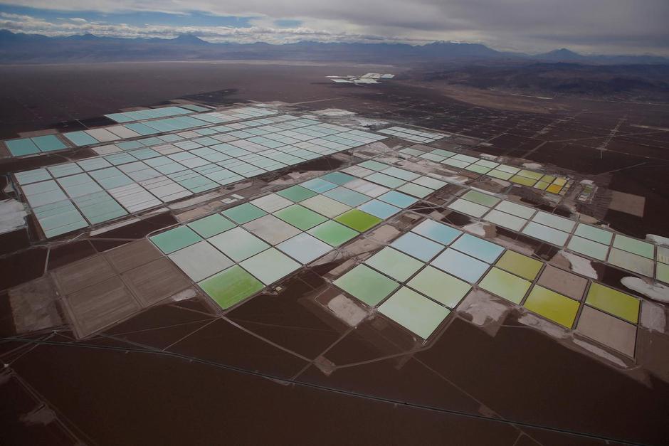 FILE PHOTO: Aerial view shows the brine pools of SQM lithium mine on the Atacama salt flat in the Atacama desert of northern Chile