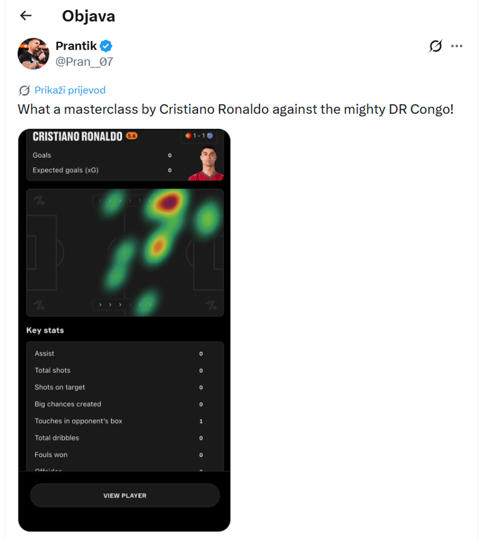 Da podsjetimo, Portugal je na otvaranju SP-a šokantno remizirao s DR Kongom (1:1), a Cristiano Ronaldo našao se na udaru zbog poraznih statistika.