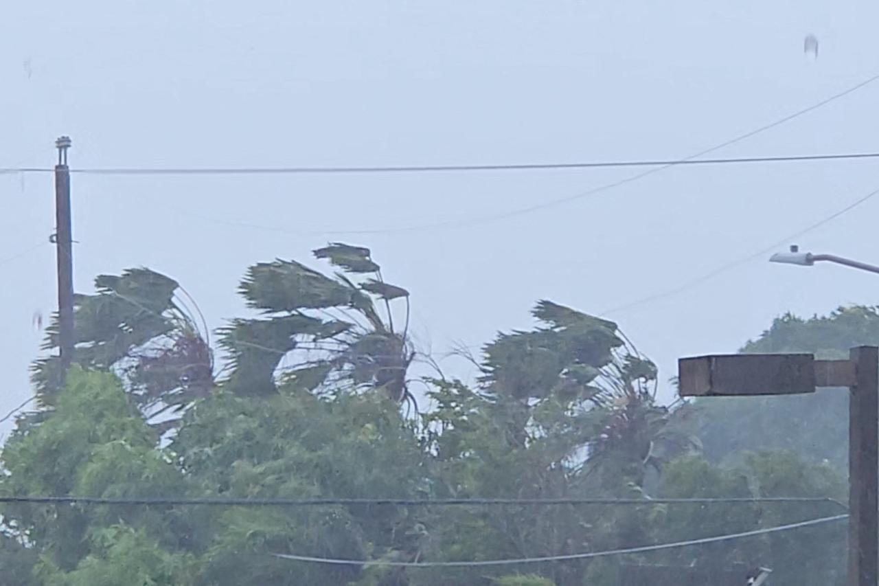 Trees sway in strong winds as Super Typhoon Sinlaku approaches, in Saipan