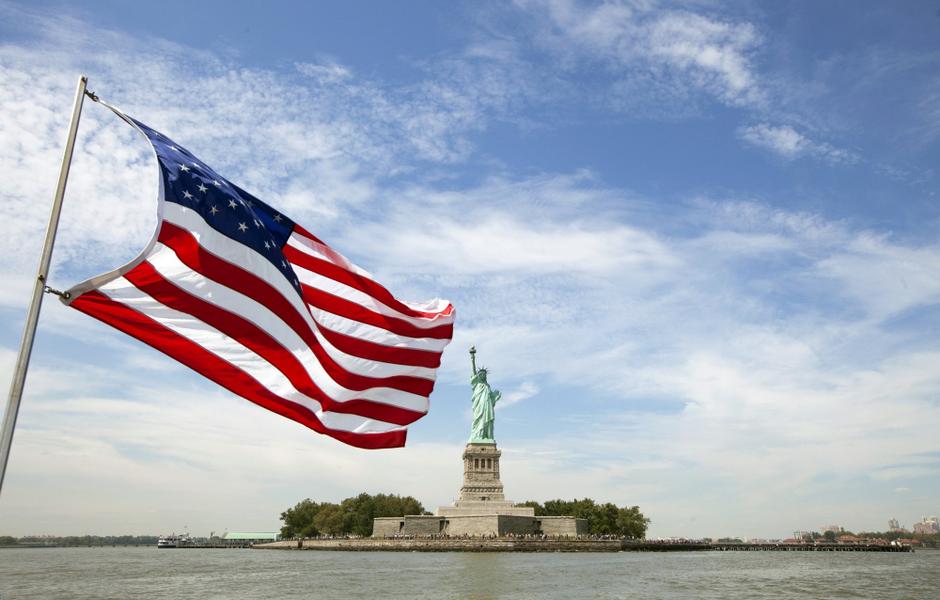 amerika, kip slobode, američka zastava