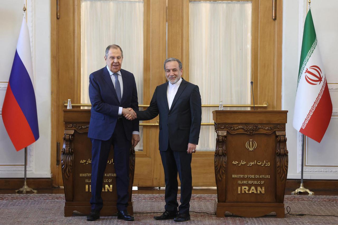 Russia's Foreign Minister Sergei Lavrov attends a joint press conference with Iranian Foreign Minister Abbas Araghchi in Tehran