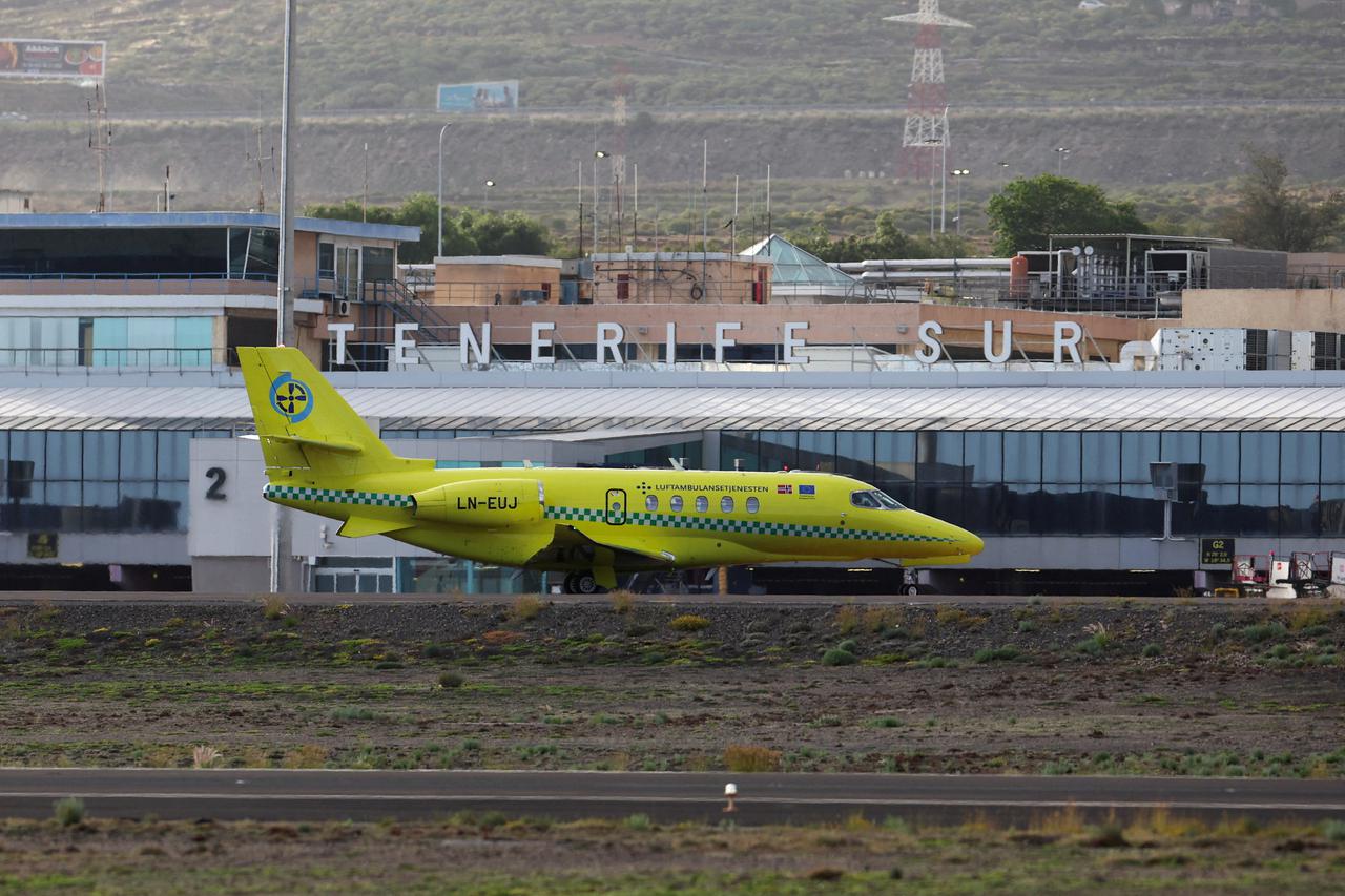 An air ambulance arrives at Tenerife Sud airport, Canary Islands