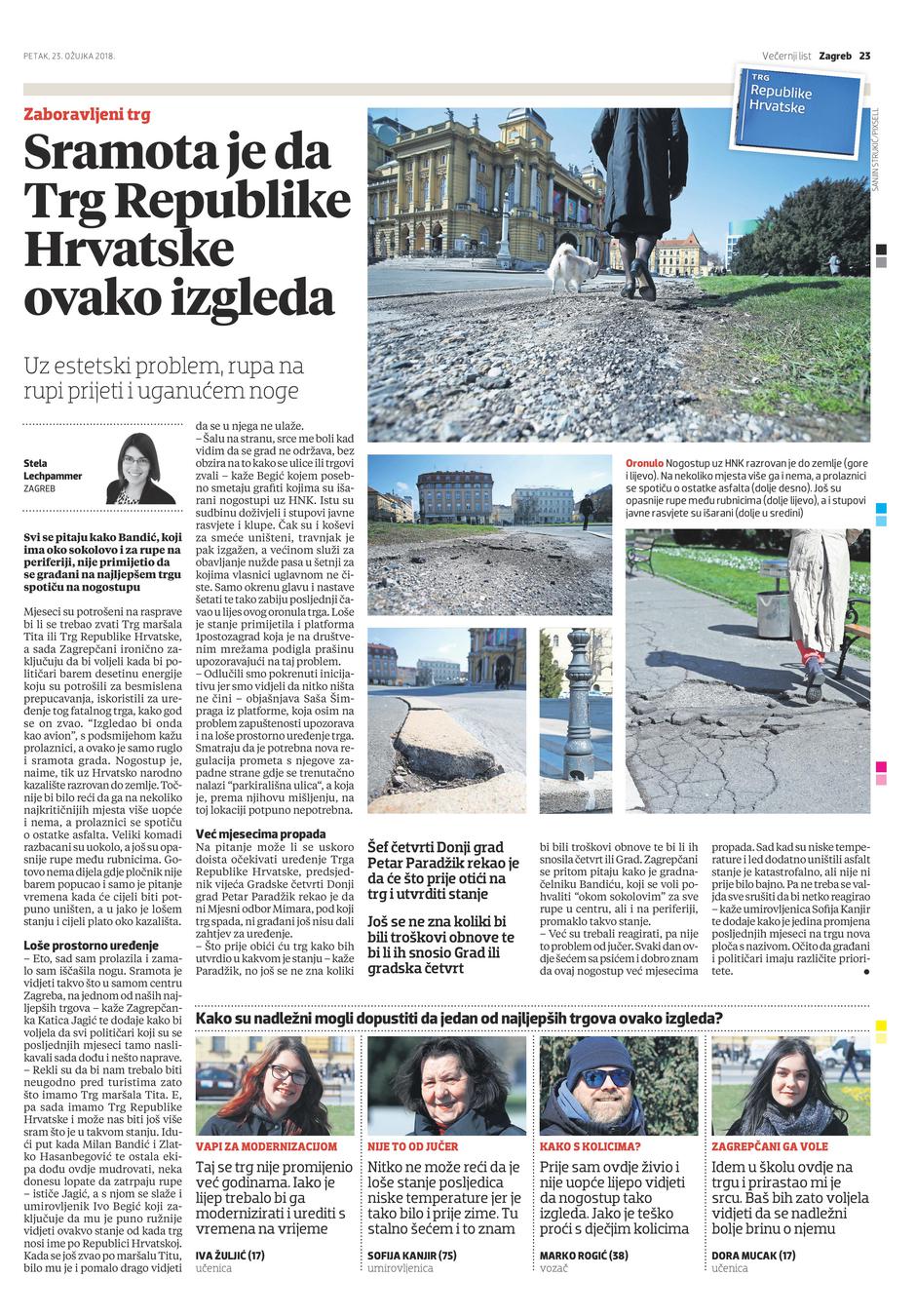 Večernji list 23. ožujka pisao je o problemu, nakon čega je reagiralo vijeće GČ Donji Grad te su zatražili hitne radove zbog lošeg stanja na trgu