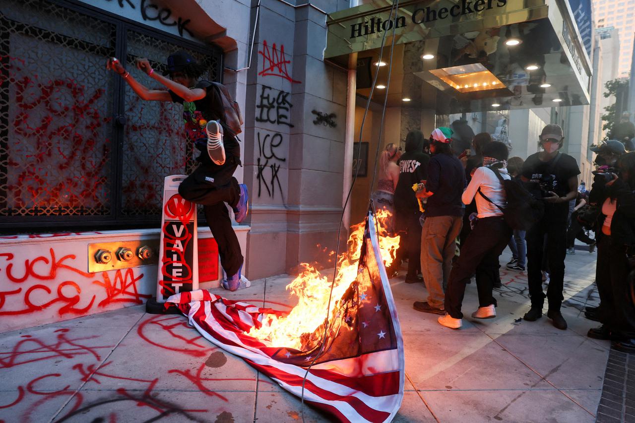 Protest against federal immigration sweeps, in Los Angeles