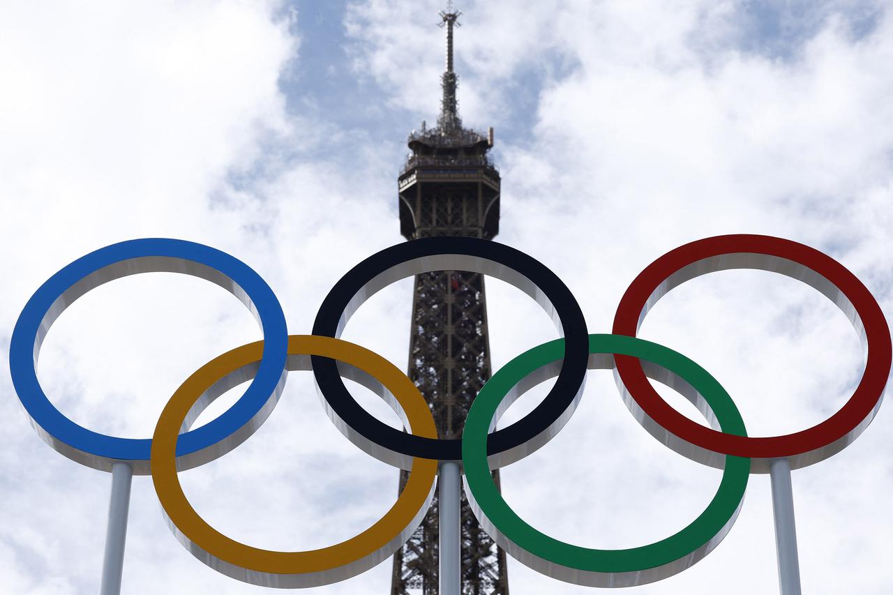 Paris 2024 Olympics - Olympics volleyball venue filled with sand at the base of the Eiffel Tower