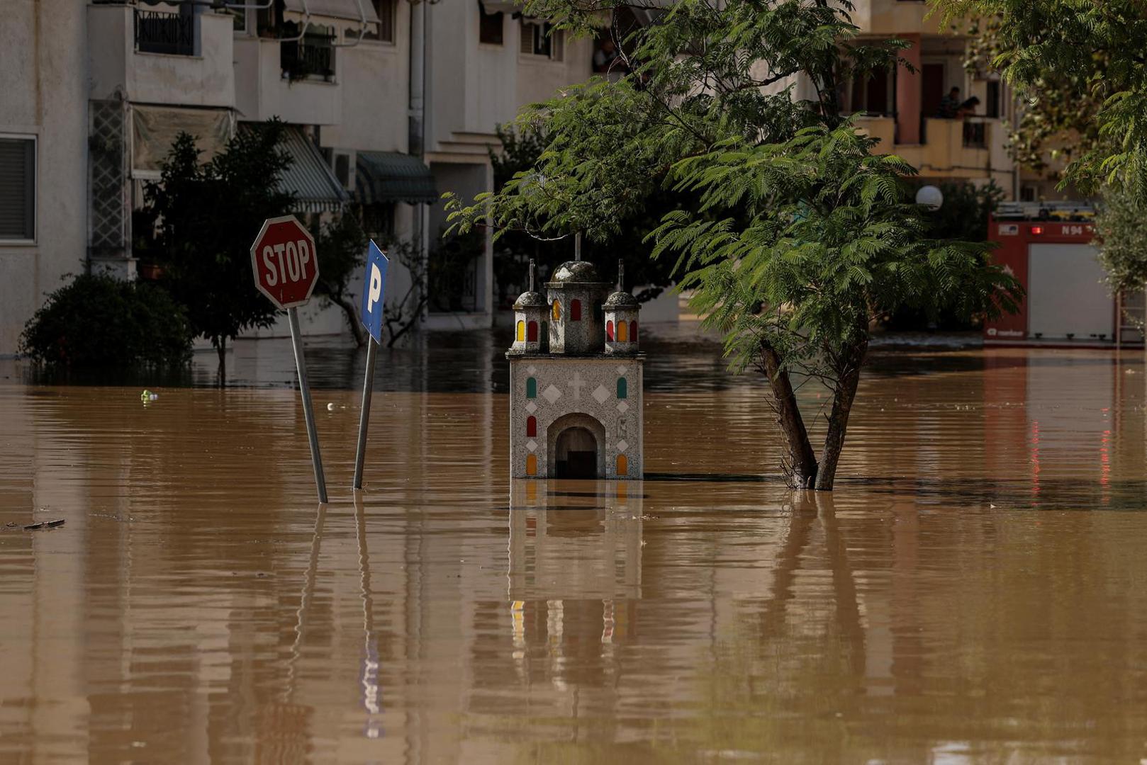 A shrine is seen in a flooded area, in the aftermath of Storm Daniel in central Greece, in Larissa, Greece, September 8, 2023. REUTERS/Louisa Gouliamaki Photo: LOUISA GOULIAMAKI/REUTERS