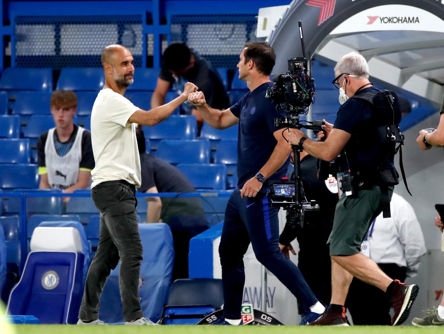 Chelsea v Manchester City - Premier League - Stamford Bridge Manchester City manager Pep Guardiola (left) fist bumps Chelsea manager Frank Lampard (right) after the final whistle after the Premier League match at Stamford Bridge, London. Paul Childs/NMC Pool  Photo: PA Images/PIXSELL