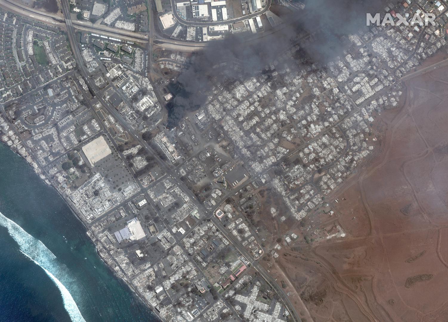 A satellite image shows an overview of an area in Lahaina, Maui County, in Hawaii, U.S., August 9, 2023. Maxar Technologies/Handout via REUTERS THIS IMAGE HAS BEEN SUPPLIED BY A THIRD PARTY. NO RESALES. NO ARCHIVES.  DO NOT OBSCURE LOGO. MANDATORY CREDIT Photo: MAXAR TECHNOLOGIES/REUTERS