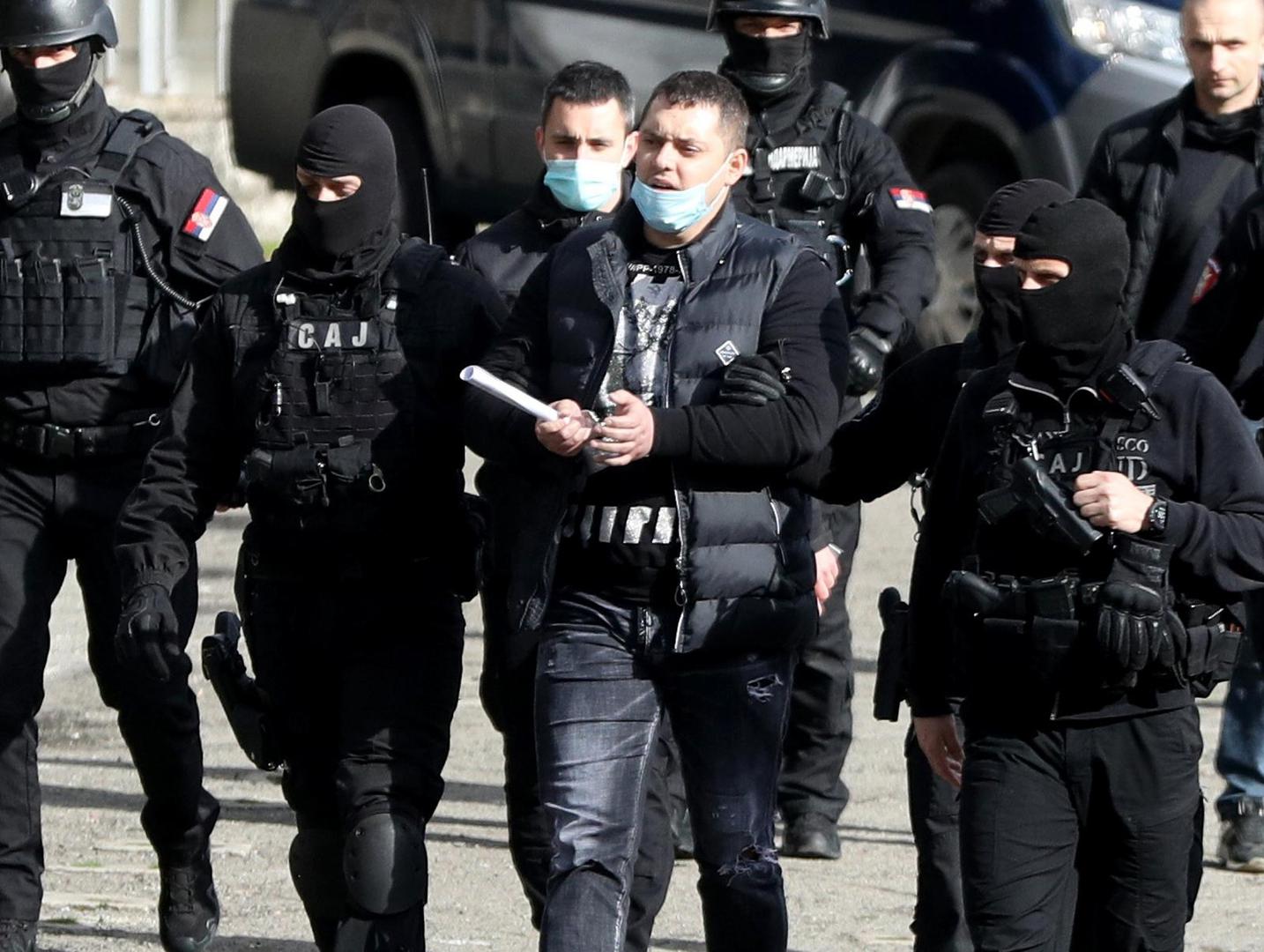 04, February, 2021, Belgrade - As part of the investigation after the arrest of the organized criminal group, Veljko Belivuk, known as Velja Nevolja, was brought to the stadium of the Partizan Football Club accompanied by the police. Veljko Belivuk. Photo: Stefan Tomasevic/ATAImages04, februar, 2021, Beograd - U sklopu istraznih radnju posle hapsenja organizovane kriminalne grupe Veljko Belivuk, poznat kao Velja Nevolja doveden je u pratnji policije na stadion Fudbalskog kluba Partizan. Photo:Stefan Tomasevic/ATAImages