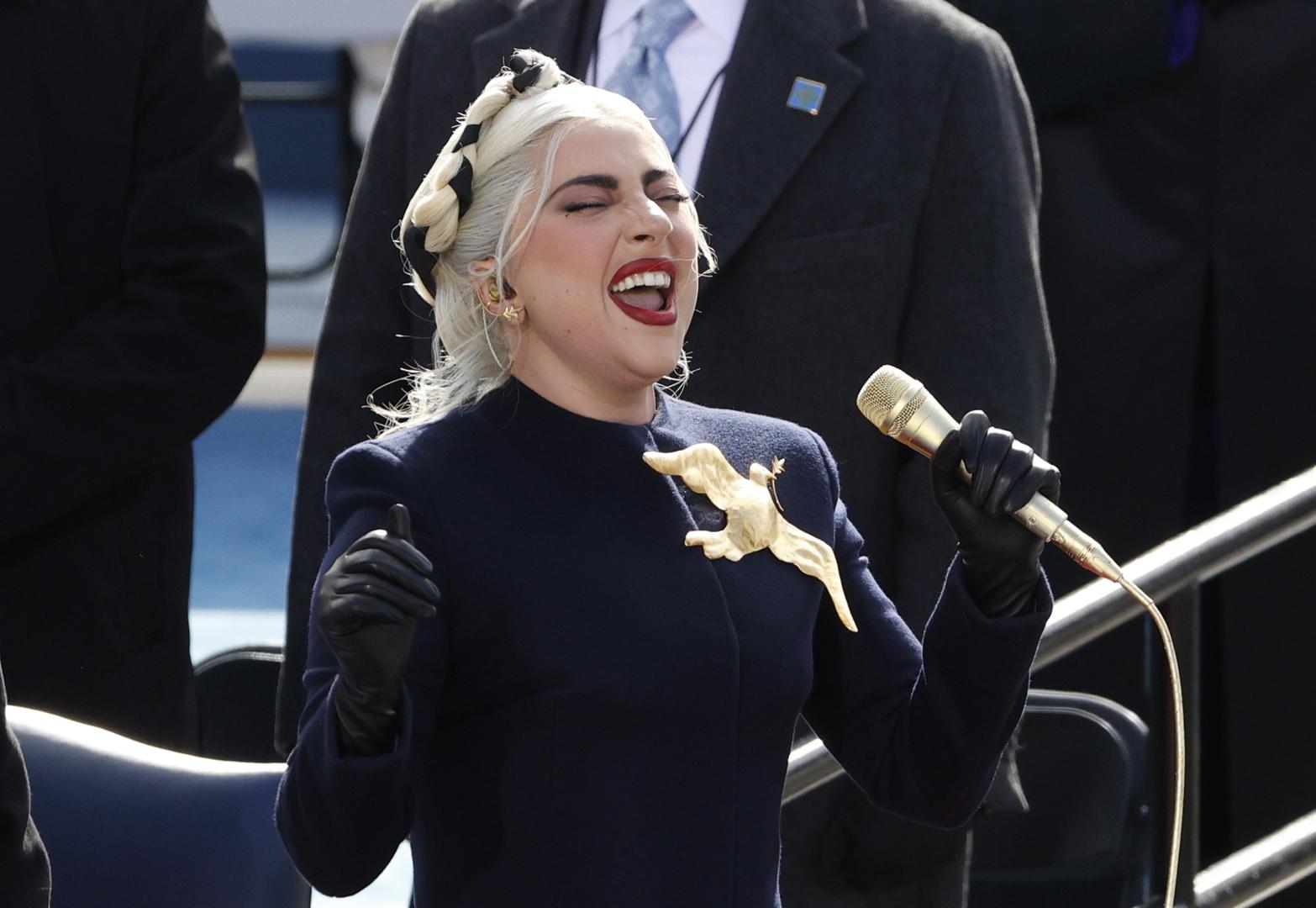 Inauguration of Joe Biden as the 46th President of the United States Lady Gaga sings the National Anthem during the inauguration of Joe Biden as the 46th President of the United States on the West Front of the U.S. Capitol in Washington, U.S., January 20, 2021. REUTERS/Brendan McDermid BRENDAN MCDERMID