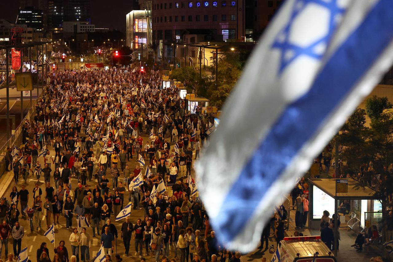 Protest against Israeli PM Netanyahu's government and to call for the release of hostages kidnapped in the deadly October 7 attack by Hamas, in Tel Aviv