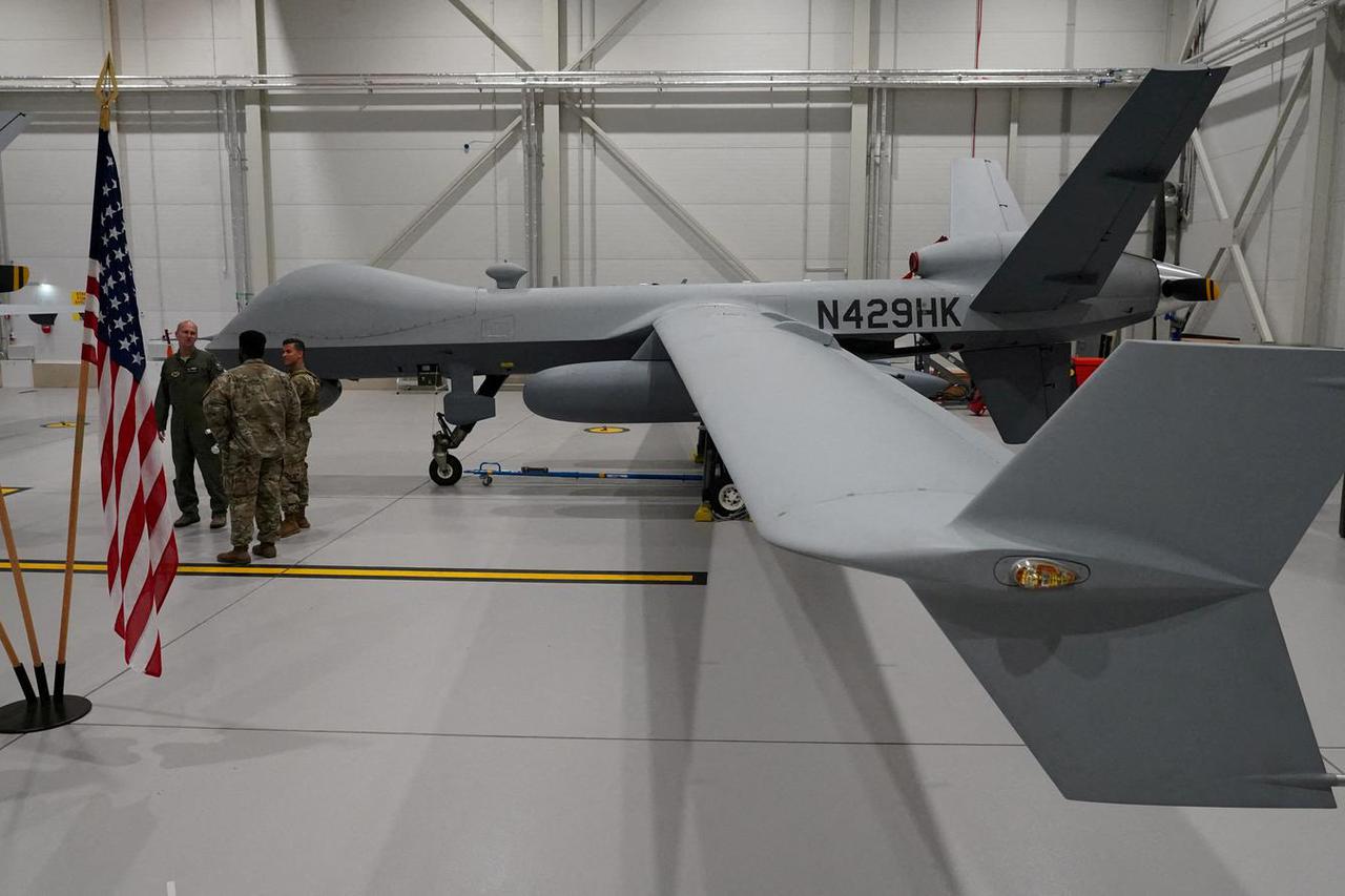 FILE PHOTO: A U.S. Air Force MQ-9 Reaper drone sits in a hanger at Amari Air Base