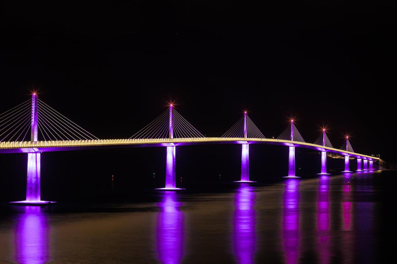 Pelješki most osvijetljen ljubičasto povodom Međunarodog dana svjesnosti o prijevremenom rođenju