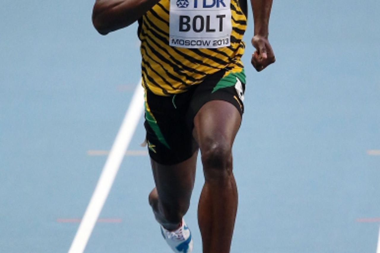 'Jamaica\'s Usain Bolt on his way to winning his 100 metre heat during day one of the 2013 IAAF World Athletics Championships at the Luzhniki Stadium in Moscow, Russia.Photo: Press Association/PIXSELL