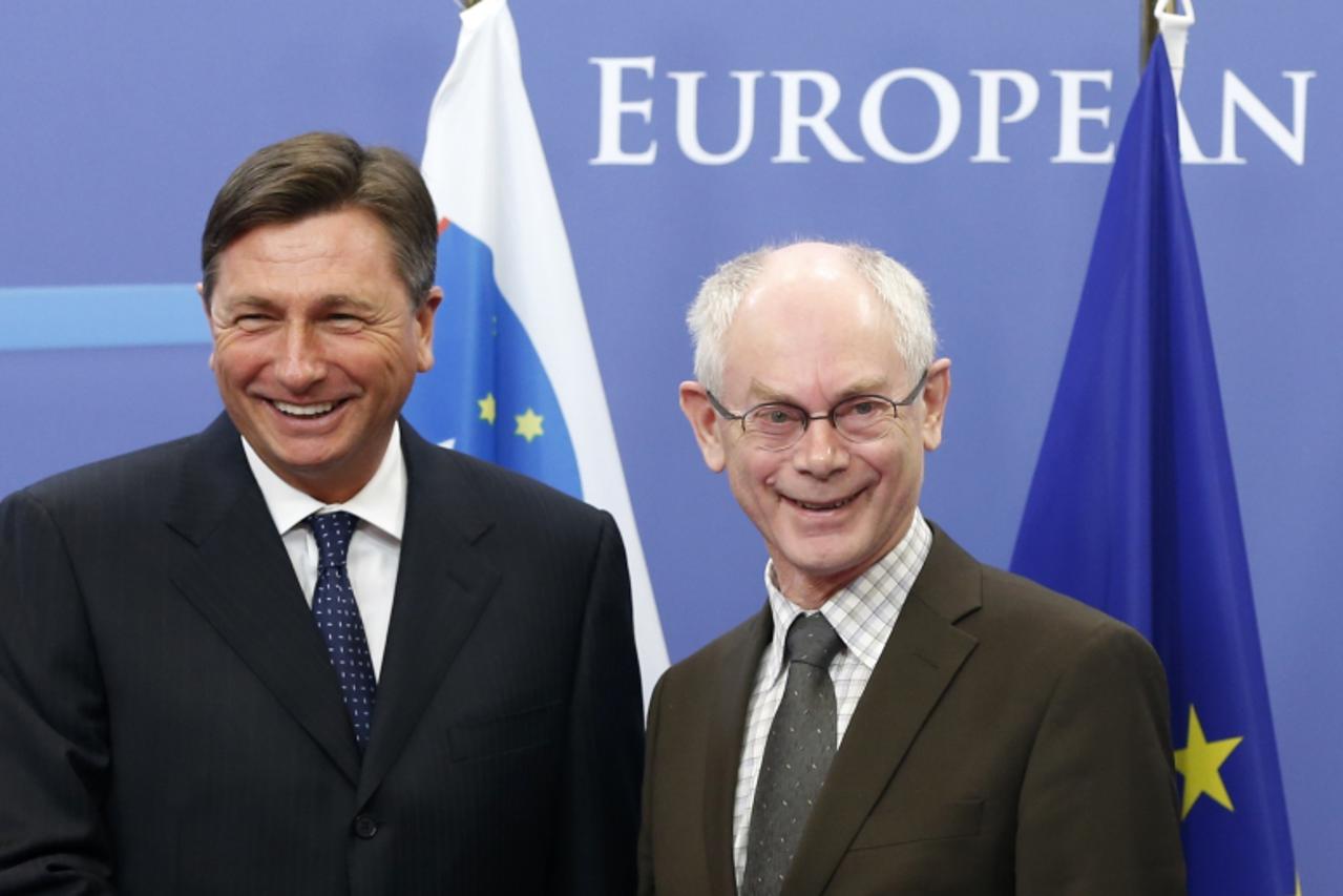 'European Union Council President Herman Van Rompuy poses with Slovenia's President Borut Pahor (L) ahead of a meeting in Brussels January 8, 2013. REUTERS/Francois Lenoir (BELGIUM - Tags: POLITICS)'