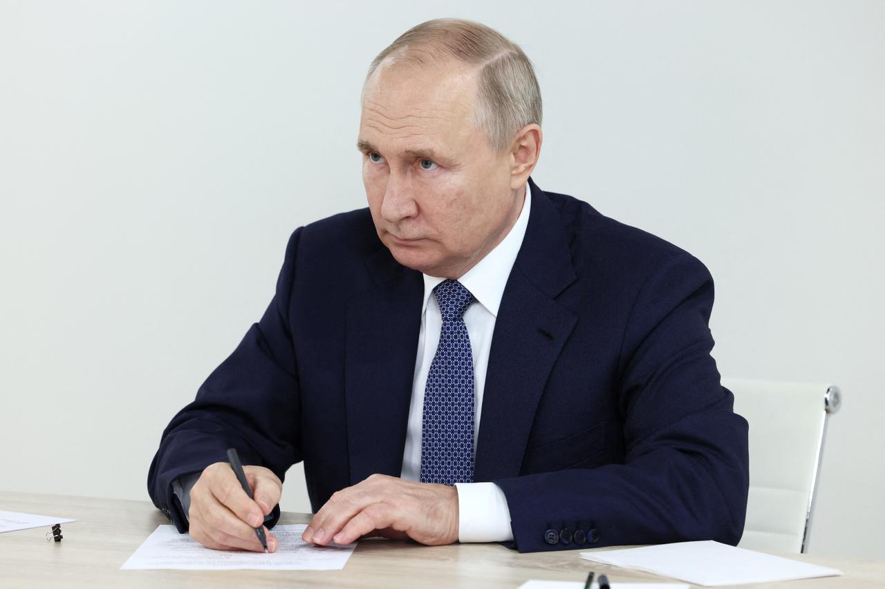 Russian President Vladimir Putin meets with winners and finalists of the Teacher of the Year competition, via video link in Krasnodar region