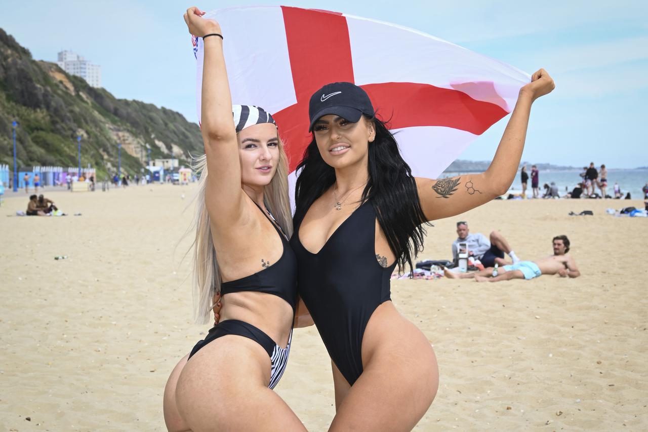 England fans show their support at Bournemouth Beach