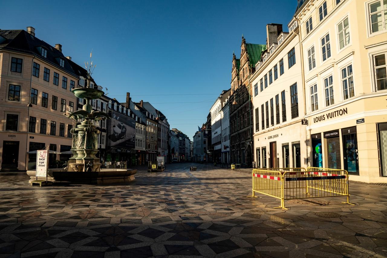 FILE PHOTO: A view of a deserted Stroeget street amid the coronavirus disease (COVID-19) pandemic in Copenhagen
