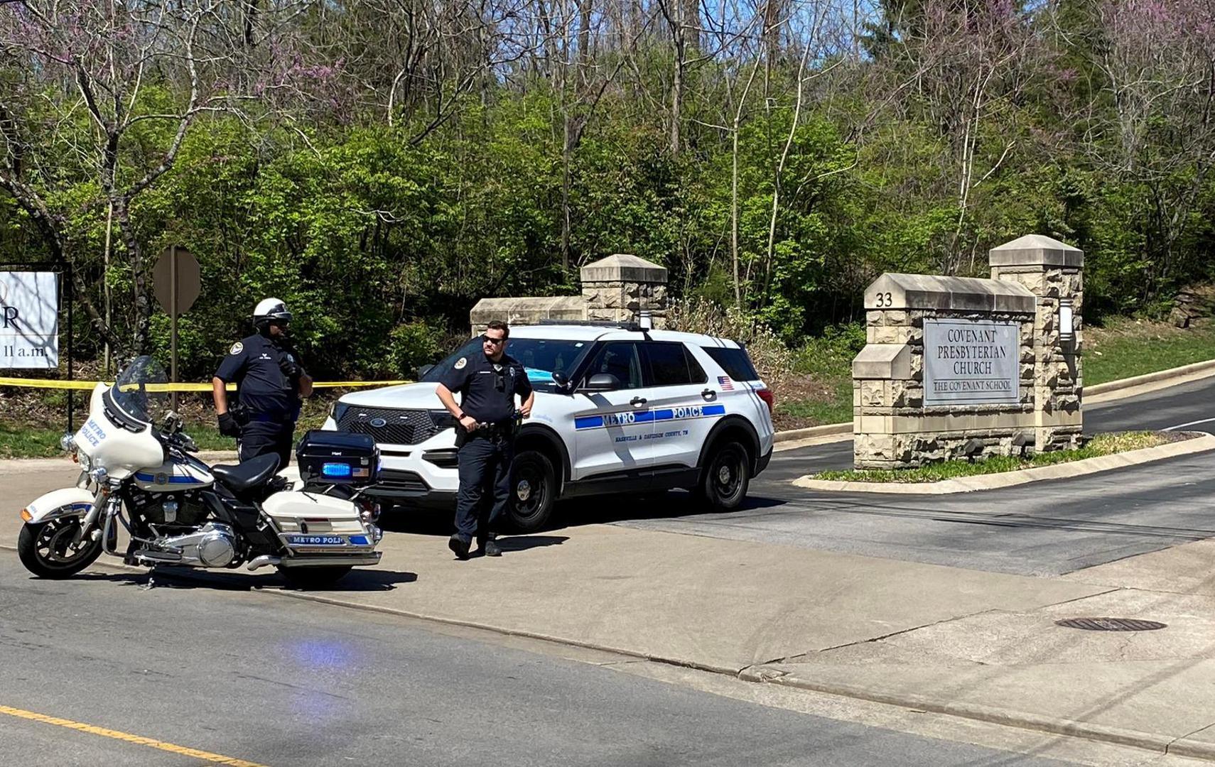 Police officers secure the entrance to the Covenant School, Covenant Presbyterian Church, after reports of a shooting in Nashville, Tennessee, U.S. March 27, 2023.  REUTERS/Kevin Wurm  NO RESALES. NO ARCHIVES Photo: Stringer/REUTERS