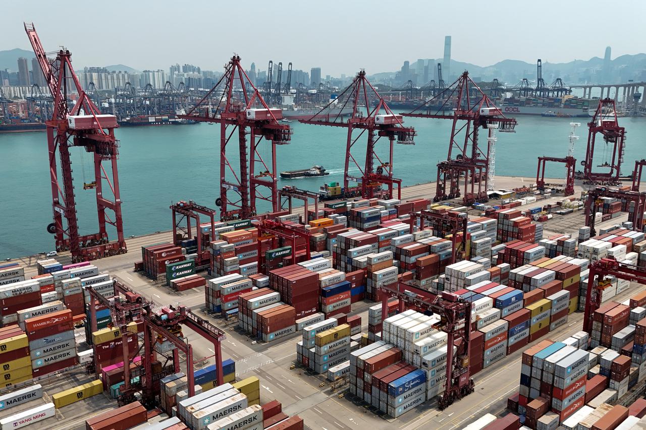 A drone view shows container terminals at Kwai Chung in Hong Kong