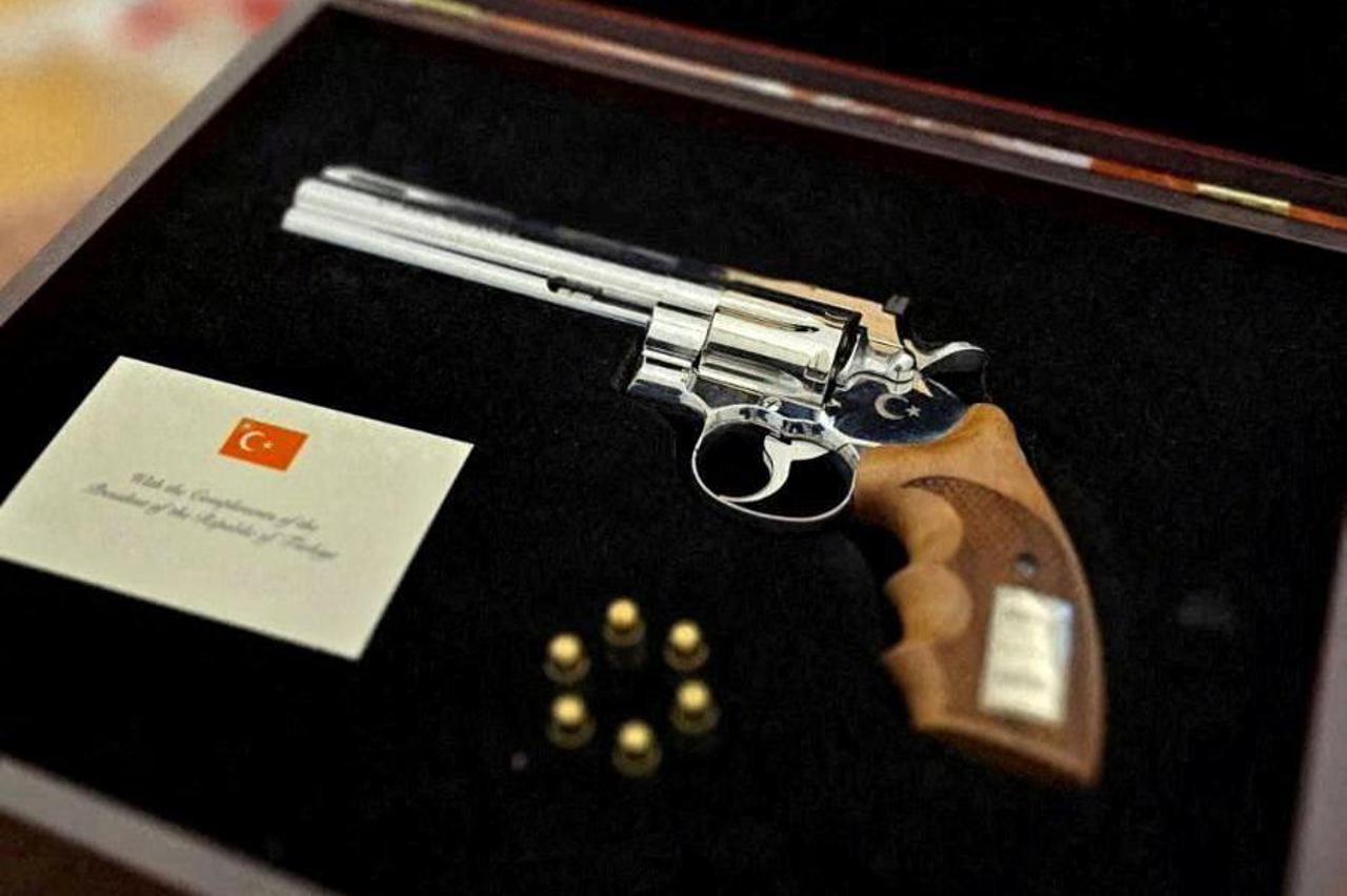 A gun gifted by Turkish President Recep Tayyip Erdogan to Lithuanian President Gitanas Nauseda at NATO summit
