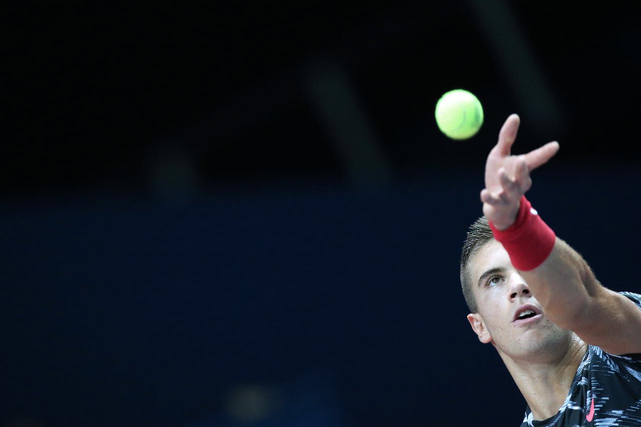 02.02.2015., Dom sportova, Zagreb - 10. ATP turnir PBZ Zagreb Indoors 2015, 1. kolo, Borna Coric (Hrv) - Sergiy Stakhovsky (Ukr). Photo: Sanjin Strukic/PIXSELL