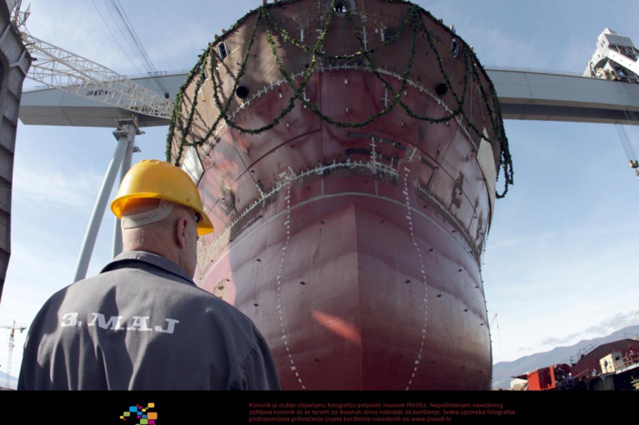 '11.10.2012. Rijeka - U brodogradilistu 3 Maj odrzana je svecanost porinuca i kumovanja tankera gradnje 716 i 718 za prijevoz asfalta, nafte i kemikalija za svedskog narucitelja Wisby Tankers. Tankeri