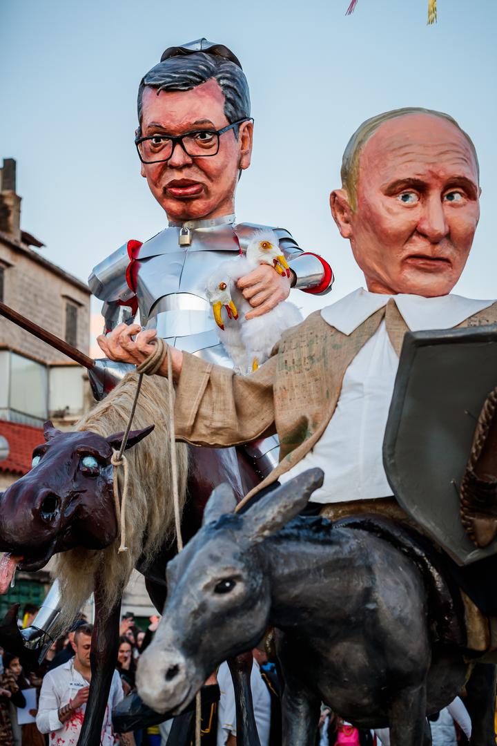 13.02.2024., Kastel Stari - Na pokladni utorak Krnjevalska Udruga 'Poklade' odrzala je 211. Krnjeval u kojem su krnjo bili Aleksandar Vucic i Vladimir Putin. Photo: Zvonimir Barisin/PIXSELL