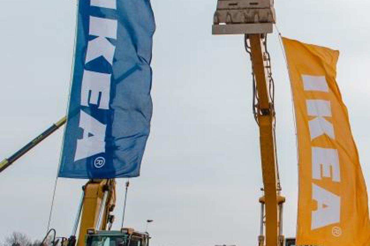 'Ikea flags  wave during the laying of the foundation stone at the construction site of the Ikea Scandinavian Center in Luebeck, Germany, 07 March 2013. Photo: MARKUS SCHOLZ/DPA/PIXSELL'