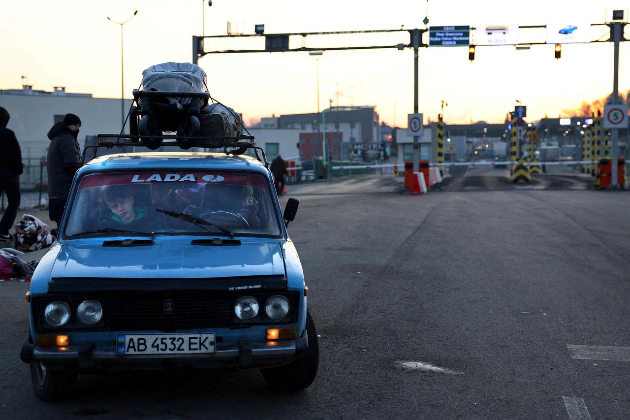 Refugees arrive at the Polish border town of Medyka after fleeing from Ukraine due to the Russian invasion