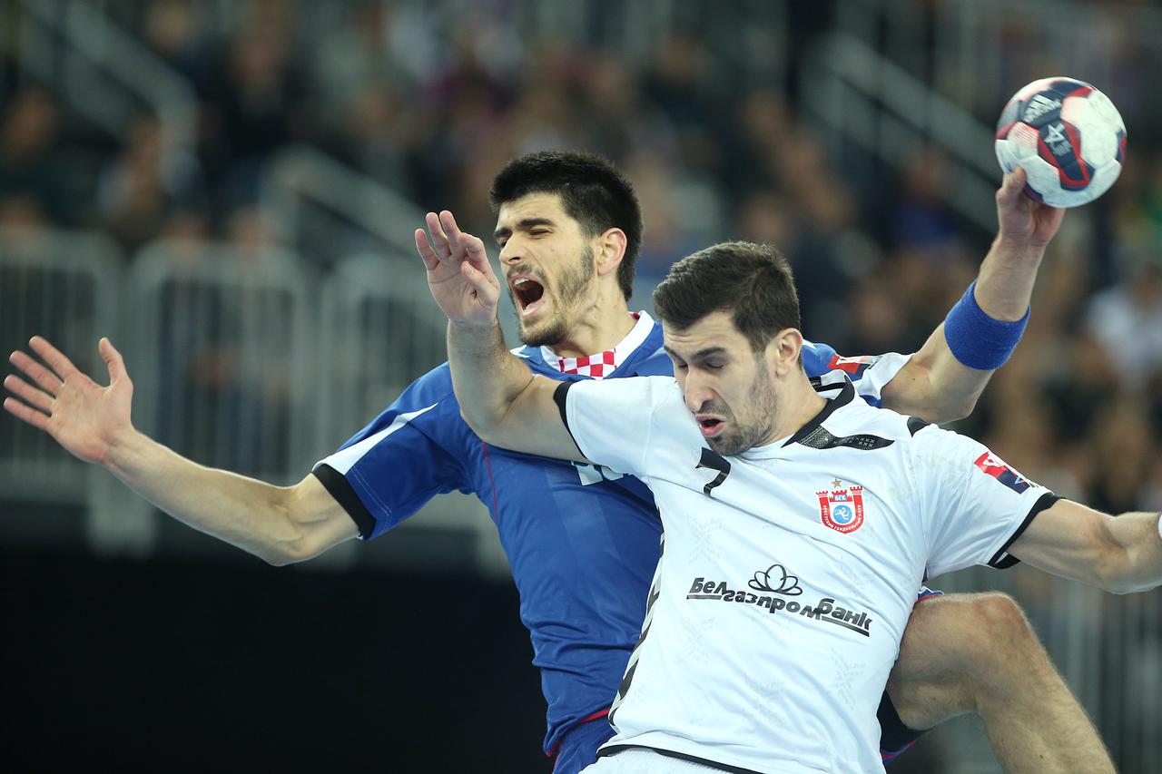 23.11.2014., Arena, Zagreb - VELUX EHF Liga prvaka, skupina A, 6. kolo, RK Prvo plinarsko drustvo Zagreb - HC Meshkov Brest.  Luka Stepancic, Janko Bozovic. Photo: Igor Kralj/PIXSELL