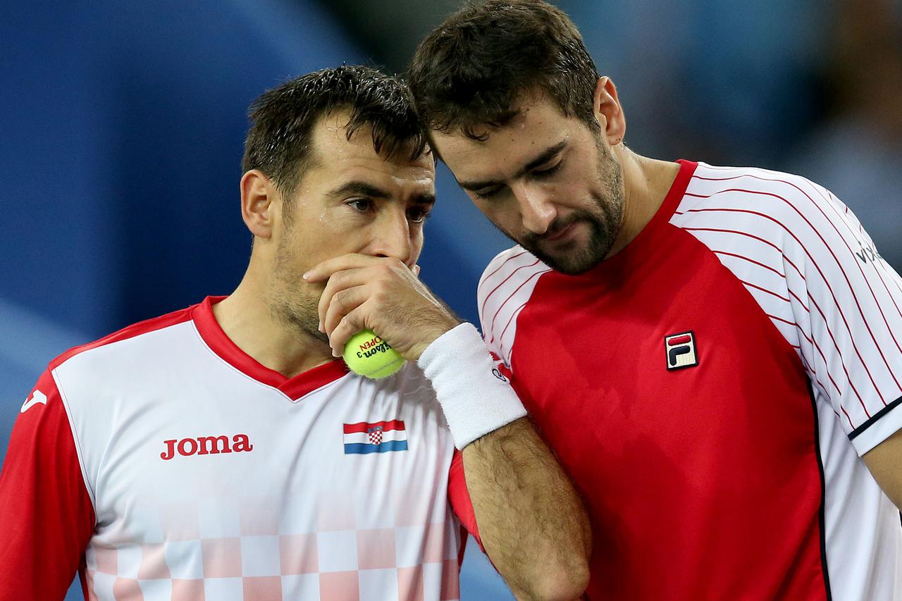 26.11.2016., Arena Zagreb, Zagreb - Finale Davis kupa, Hrvatska - Argentina, parovi, Ivan Dodig, Marin Cilic - Leonardo Mayer, Juan Martin Del Potro.  Photo: Igor Kralj/PIXSELL
