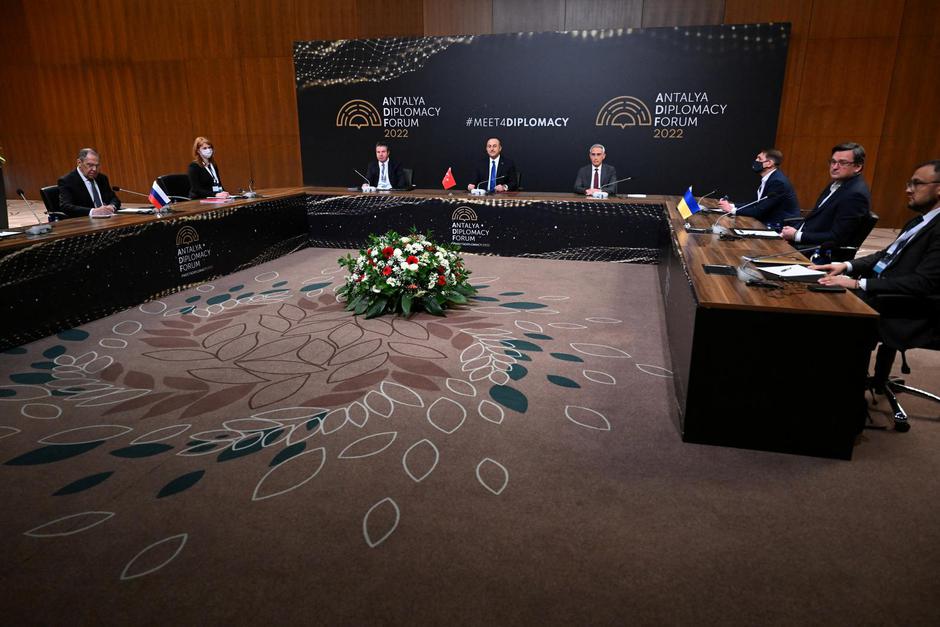 Turkish Foreign Minister Mevlut Cavusoglu meets with his counterparts from Russia Sergei Lavrov and from Ukraine Dmytro Kuleba in Antalya