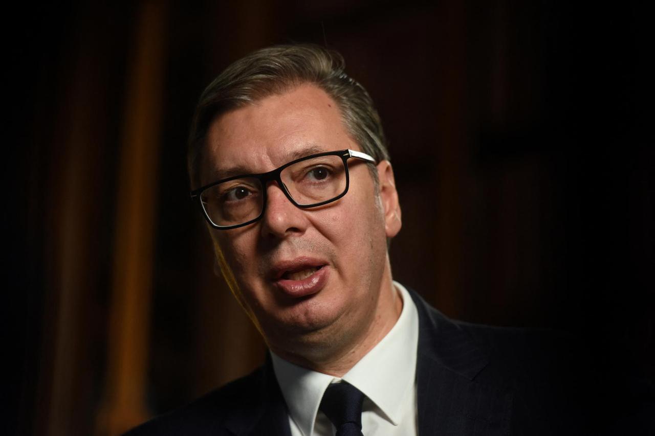 Serbian President Aleksandar Vucic speaks during an interview with Reuters in Belgrade