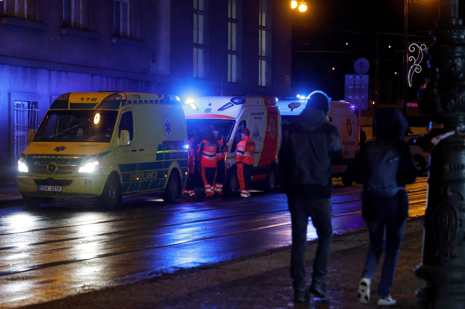 Ambulances park near the area of the shooting at one of the buildings of Charles University in Prague, Czech Republic, December 21, 2023. REUTERS/David W Cerny Photo: DAVID W CERNY/REUTERS
