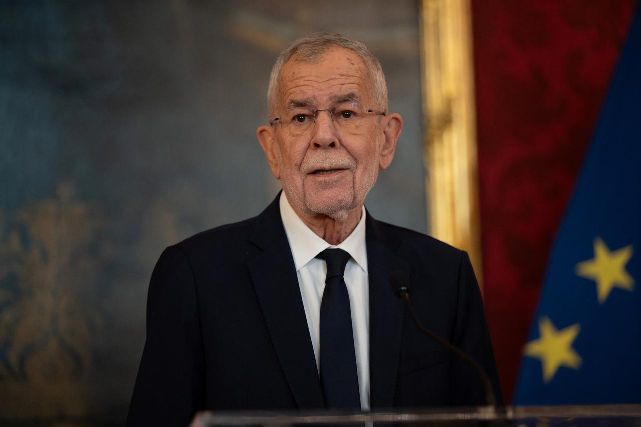 Head of People’s Party (OeVP) Christian Stocker, Head of Social Democrats Andreas Babler and head of NEOS party Beate Meinl-Reisinger meet Austrian President Alexander Van der Bellen