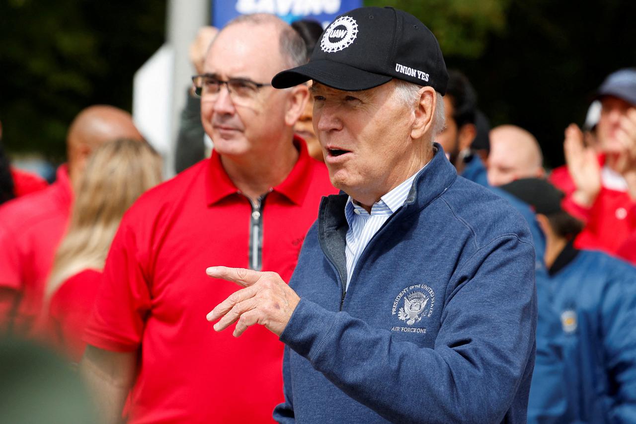 U.S. President Joe Biden joins United Auto Workers picket line in Belleville, Michigan